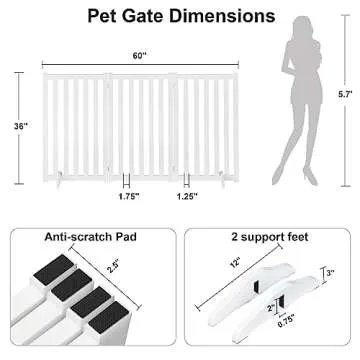 36" Height Extra Tall Freestanding Pet Gate - Stylish Wooden Folding Safety Fence