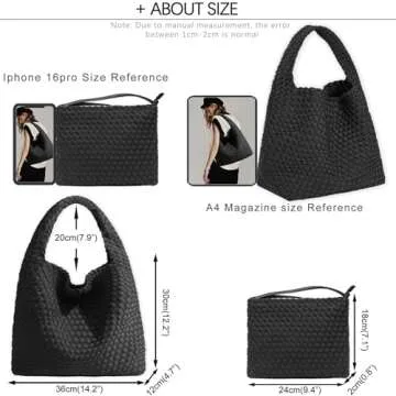 JINMANXUE Woven Purse for Women, Neoprene Top-handle Shoulder Bag, Hobo Tote, Travel Handbag, Wrist Bag For Work Shopping (Black)