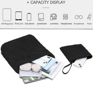 JINMANXUE Woven Purse for Women, Neoprene Top-handle Shoulder Bag, Hobo Tote, Travel Handbag, Wrist Bag For Work Shopping (Black)