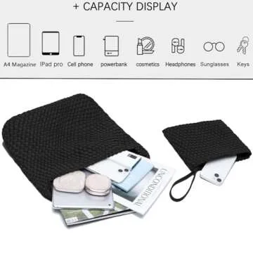 JINMANXUE Woven Purse for Women, Neoprene Top-handle Shoulder Bag, Hobo Tote, Travel Handbag, Wrist Bag For Work Shopping (Black)