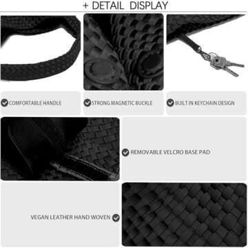 JINMANXUE Woven Purse for Women, Neoprene Top-handle Shoulder Bag, Hobo Tote, Travel Handbag, Wrist Bag For Work Shopping (Black)