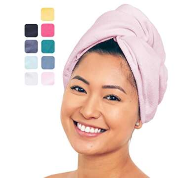Aquis - Original Hair Turban, Patented Perfect Hands-Free Microfiber Hair Drying, Soft Pink (10 x 26 Inches)