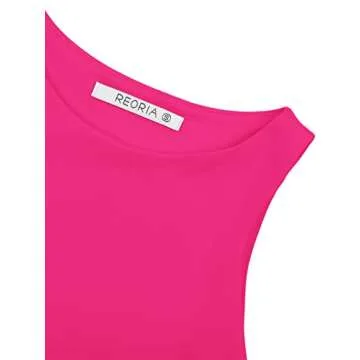 REORIA Women's Sexy Sleeveless High Neck Racerback Cropped Tank Tops Cute Teen Girls Halter Neck Crop Tops Vest Neon Rose Red Large