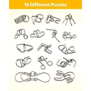 Coogam Metal Wire Puzzle Set of 16 with Pouch,Brain Teaser IQ Test Disentanglemen Iron Link Unlock I...