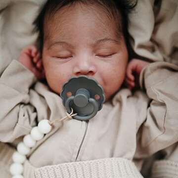 FRIGG Daisy SilkySoft Silicone Baby Pacifier | Made in Denmark | BPA-Free (Aurora/Bright White, 0-6 Months)