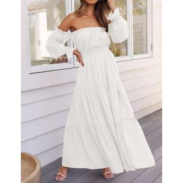 ZESICA Women's Boho Off Shoulder Maxi Dress in White
