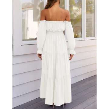 ZESICA Women's Boho Off Shoulder Maxi Dress in White
