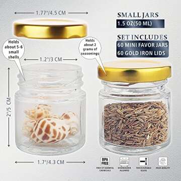 Folinstall 60 Pack Small Glass Jars with Lids, 1.5 oz Mini Honey Jars, Candle Jar for Candle Making for Gifts, Crafts, Spices, Wedding, Party Favors
