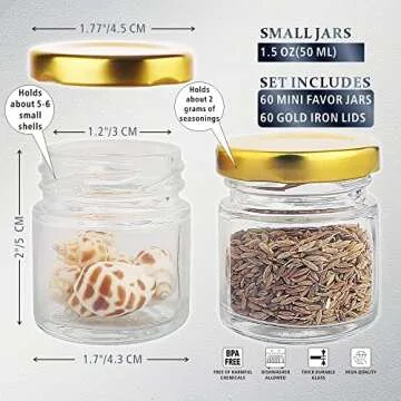 Folinstall 60 Pack Small Glass Jars with Lids, 1.5 oz Mini Honey Jars, Candle Jar for Candle Making for Gifts, Crafts, Spices, Wedding, Party Favors