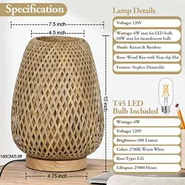 Dimmable Rattan Table Lamp for Stylish Home Lighting