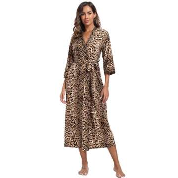 Women's Soft Robes Long Robes Modal Long Kimono Robes Leopard Print Floor Length Dressing Gown