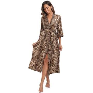 Women's Soft Robes Long Robes Modal Long Kimono Robes Leopard Print Floor Length Dressing Gown
