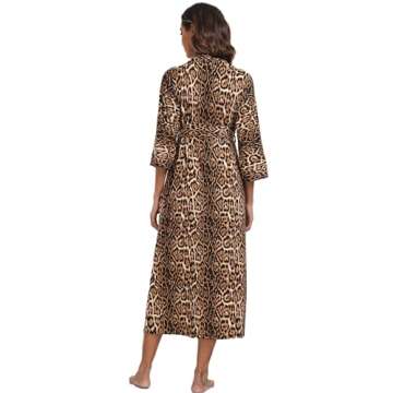 Women's Soft Robes Long Robes Modal Long Kimono Robes Leopard Print Floor Length Dressing Gown