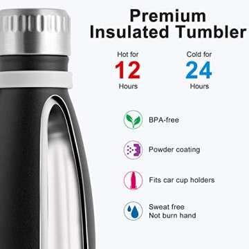 koodee 2 Pack Water Bottle -Stainless Steel Double Wall Vacuum Insulated Sports Water Bottle, 17 oz ...