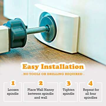 Wall Nanny - Baby Gate Wall Protector (Made in USA) Protect Walls from Pet Gates & Dog Gates - No Safety Hazard on Spindles - for Child Pressure Mounted Baby Gate for Stairs Cup Guard - White, 4 Pack