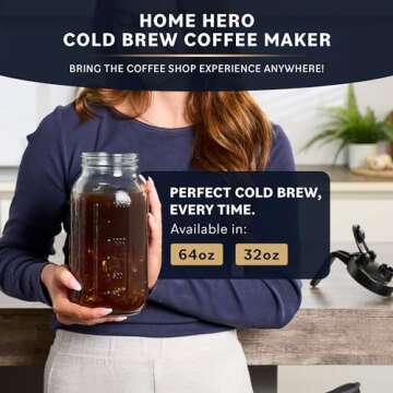 Cold Brew Coffee Maker with Heavy Duty Glass Body & 2 Lids - Iced Tea Machines with Stainless Steel ...