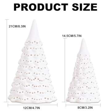 Light Up Ceramic Christmas Tree, 2 Pack Lighted Porcelain Christmas Tree with Dots Cutouts, Matte Wh...