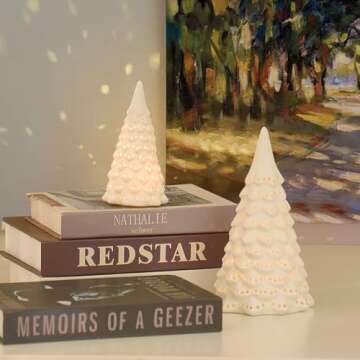 Light Up Ceramic Christmas Tree, 2 Pack Lighted Porcelain Christmas Tree with Dots Cutouts, Matte White Small Xmas Tree Table Centerpiece Xmas Tree Figurines for Tabletop Decor