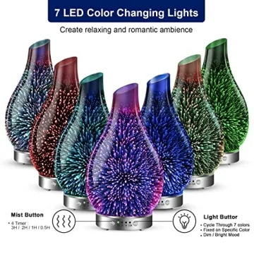 MAXWINER 3D Glass Essential Oil Diffuser Auto Shut-Off LED