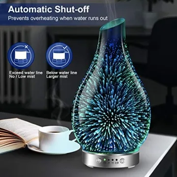 MAXWINER 3D Glass Essential Oil Diffuser Auto Shut-Off LED