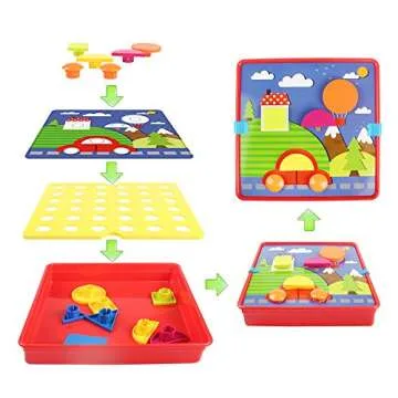 AMOSTING Early Learning Educational Button Art Toys for Toddler, Color & Geometry Shape Matching Mosaic Puzzle Peg Board Games for Preschool Kids