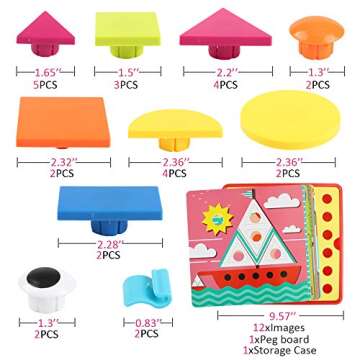 AMOSTING Early Learning Educational Button Art Toys for Toddler, Color & Geometry Shape Matching Mosaic Puzzle Peg Board Games for Preschool Kids