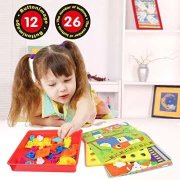 AMOSTING Early Learning Educational Button Art Toys for Toddler, Color & Geometry Shape Matching Mosaic Puzzle Peg Board Games for Preschool Kids