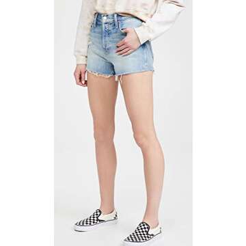 MOTHER Women's The Tomcat Kick Fray Shorts, True Confessions, Blue, 23