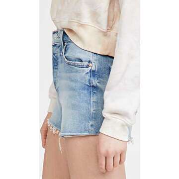 MOTHER Women's The Tomcat Kick Fray Shorts, True Confessions, Blue, 23