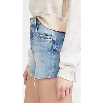 MOTHER Women's The Tomcat Kick Fray Shorts, True Confessions, Blue, 23