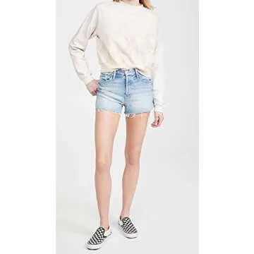 MOTHER Women's The Tomcat Kick Fray Shorts, True Confessions, Blue, 23