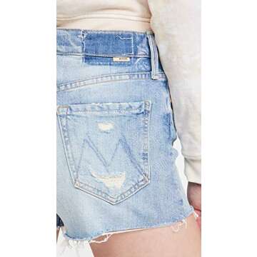MOTHER Women's The Tomcat Kick Fray Shorts, True Confessions, Blue, 23