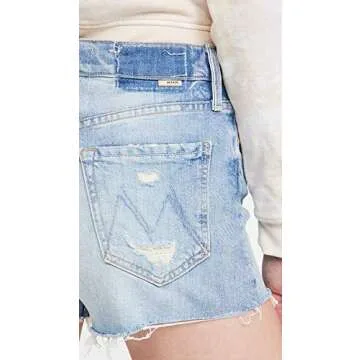 MOTHER Women's The Tomcat Kick Fray Shorts, True Confessions, Blue, 23