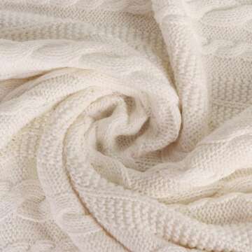 Delara Organic Cotton Throw Blanket 50x70 inches, GOTS Certified Cable Knitted Throws Blanket for So...