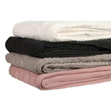 Delara Organic Cotton Throw Blanket 50x70 inches, GOTS Certified Cable Knitted Throws Blanket for Sofa Couch Bed, Baby Nursery, Lightweight Cozy Warm Decorative Blanket All Season Use (Ivory)