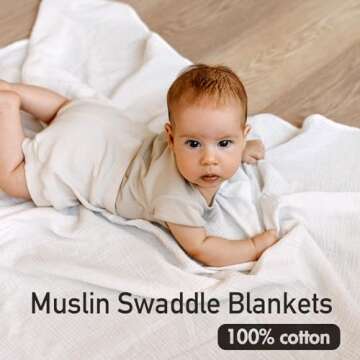 Muslin Swaddle Blankets for Newborns - 3 Pack Organic Cotton Essentials