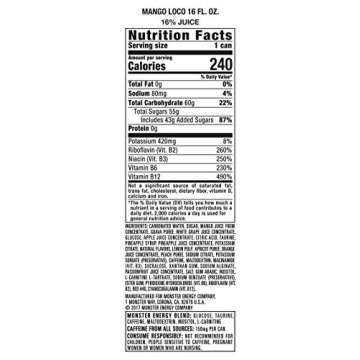Monster Energy Juice Monster Mango Loco, Energy + Juice, Energy Drink, 16 Ounce (Pack of 24), 384 Ounce