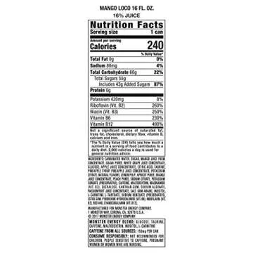 Monster Energy Juice Monster Mango Loco, Energy + Juice, Energy Drink, 16 Ounce (Pack of 24), 384 Ounce