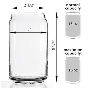 Ecodesign Drinkware Beer Glass Can Shaped 16 Oz - Pint Beer Glasses 4 PACK w/Coasters
