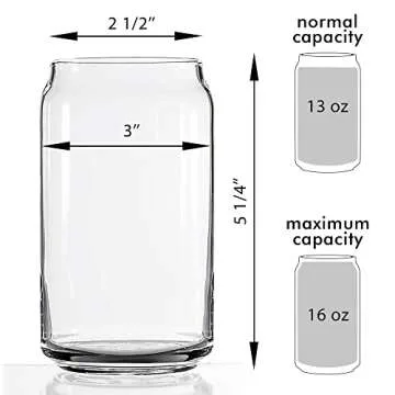 Ecodesign Drinkware Beer Glass Can Shaped 16 Oz - Pint Beer Glasses 4 PACK w/Coasters