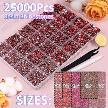 25000Pcs Red Resin Rhinestones for Crafting - Perfect for DIY Projects!