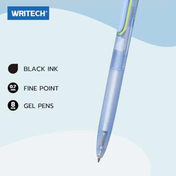WRITECH Ballpoint Pens Black Ink: 0.7mm Fine Point Retractable 8ct Pastel Color Ultra Smooth Writing...
