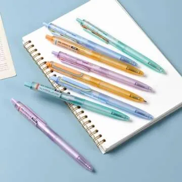 WRITECH Ballpoint Pens Black Ink: 0.7mm Fine Point Retractable 8ct Pastel Color Ultra Smooth Writing Low Viscosity Ink Space Up Ballpoint Pen Silent Click