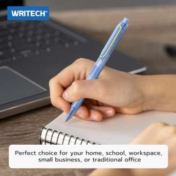 WRITECH Ballpoint Pens Black Ink: 0.7mm Fine Point Retractable 8ct Pastel Color Ultra Smooth Writing Low Viscosity Ink Space Up Ballpoint Pen Silent Click