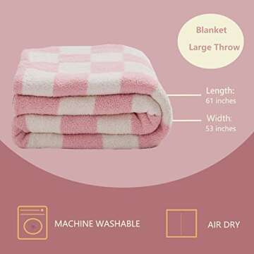 Throw Blankets Barefoot Checkerboard Gingham Warm Cozy Microfiber Reversible for Home Decor Bed Couch-Machine Washable (Light Pink,51"x63")