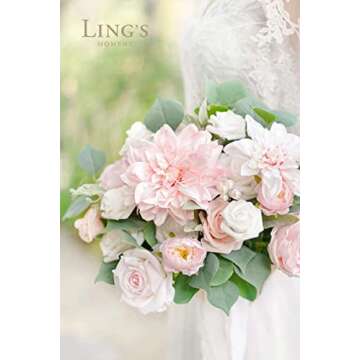Ling's Moment Artificial Flowers 9pcs Silk Dahlia 5.5"/4.5" Fake Flowers for DIY Wedding Craft Bouquets Centerpieces Arrangements Party Baby Shower Home Decorations (Blush)