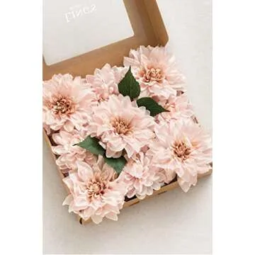 Ling's Moment Artificial Flowers 9pcs Silk Dahlia 5.5"/4.5" Fake Flowers for DIY Wedding Craft Bouquets Centerpieces Arrangements Party Baby Shower Home Decorations (Blush)