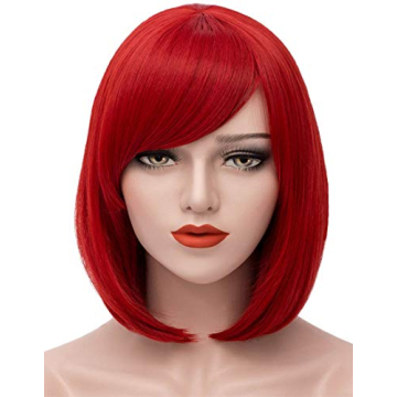 Mersi Red Bob Wig for Women - Cute Synthetic Wig with Bangs for Parties and Halloween