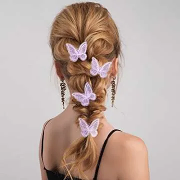 PAGOW 30pcs Butterfly Lace Trim, Double Layers Organza Fabric Embroidery Sewing Craft Decor Applique Patches for Wedding Bride Hair Accessories Dress Decoration (Purple)