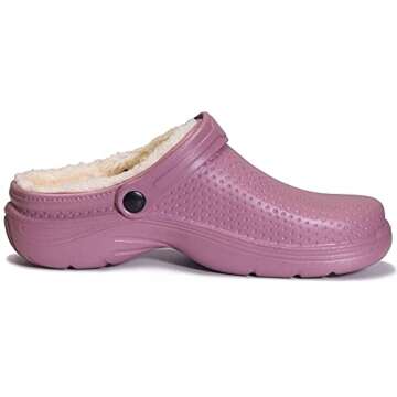 Mens Womens Winter Lined Clogs Waterproof House Slippers Warm Fur Plush Garden Shoes Indoor Outdoor Mules Soft Purple